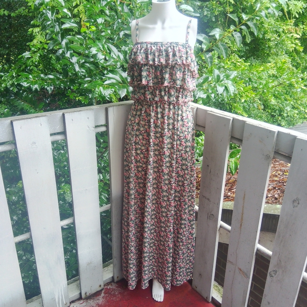 Vintage 70s Floral Cottagecore Romantic Boho Ruffled Long Maxi Dress